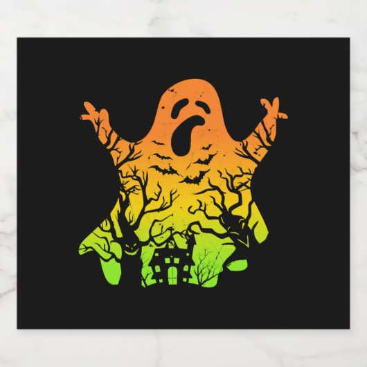 Ghost Halloween Spooky Halloween G Sparkling Wijnetiket (Enkel label)