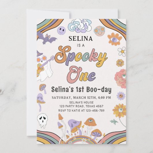 Ghost Halloween Spooky One Groovy 1e Verjaardag Kaart (Voorkant)