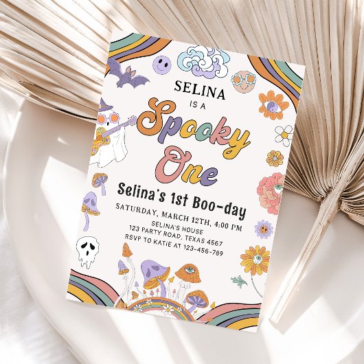 Ghost Halloween Spooky One Groovy 1e Verjaardag Kaart