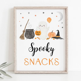 Ghost Halloween Spooky Snacks Party Sign Poster