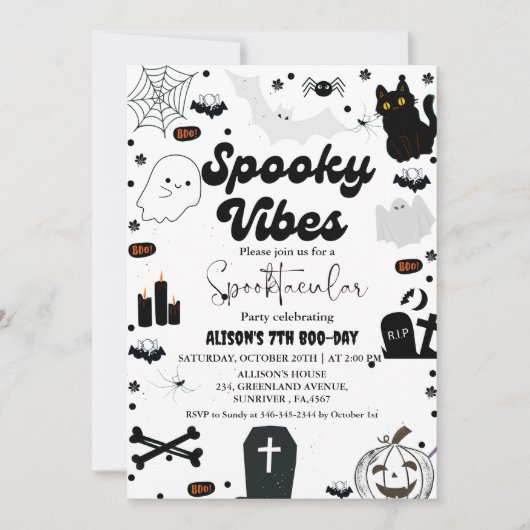 Ghost Halloween Spooky Vibes Retro Groovy Verjaard Kaart (Voorkant)