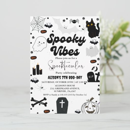 Ghost Halloween Spooky Vibes Retro Groovy Verjaard Kaart (Staand voorkant)