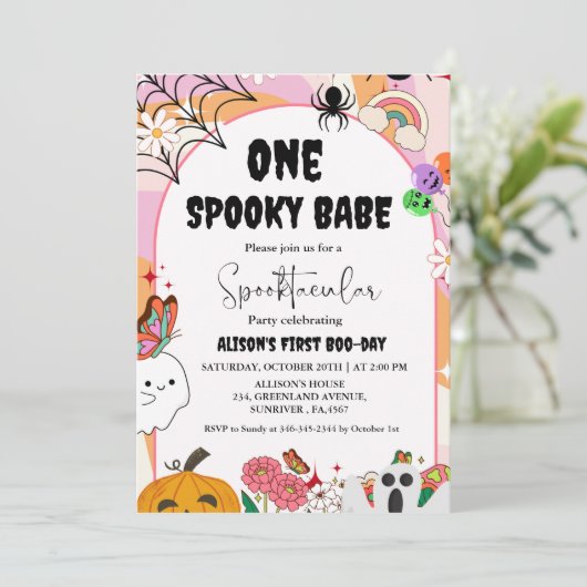 Ghost Halloween Spooky Vibes Retro Groovy Verjaard Kaart (Staand voorkant)