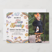 Ghost Halloween Twee Spooky Groovy Verjaardagsfoto Kaart (Voorkant)