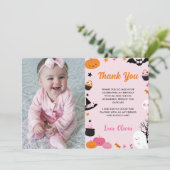 Ghost Halloween Verjaardag Roze Foto Bedankkaart (Staand voorkant)