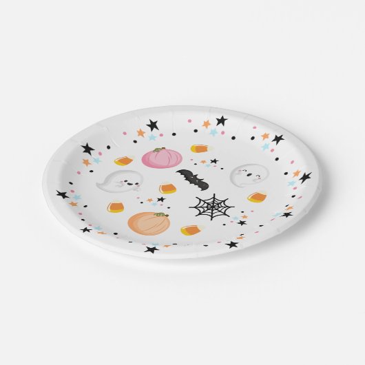 Ghost Halloween Verjaardag Roze Spooktacular Papieren Bordje (Gekanteld)