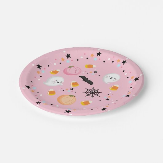 Ghost Halloween Verjaardag Roze Spooktacular Papieren Bordje (Gekanteld)