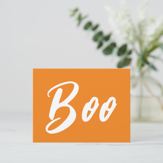 Ghost Halloween wit sinaasappel boo tekst Briefkaart (Staand voorkant)