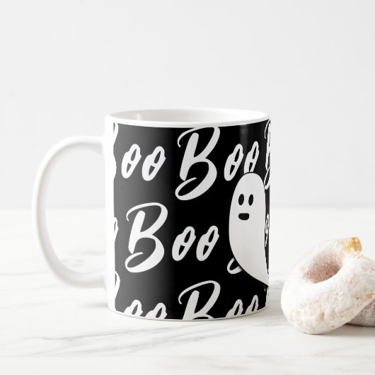 Ghost Halloween zwart-wit boek tekstpatroon Koffiemok (Met donut)