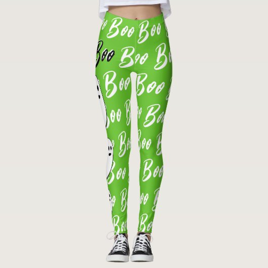Ghost Halloween zwart wit groen boek Leggings (Voorkant)