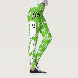 Ghost Halloween zwart wit groen boek Leggings