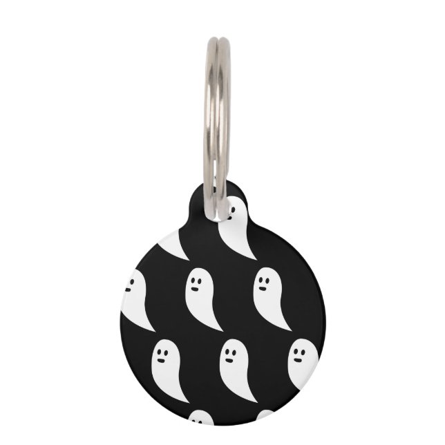 Ghost Halloween zwart wit schattig patroon Huisdierpenning (Voorkant)