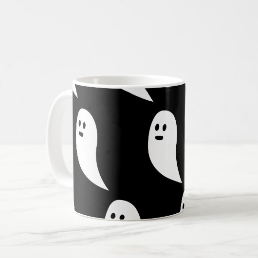 Ghost Halloween zwart wit schattig patroon Koffiemok (Voorkant links)