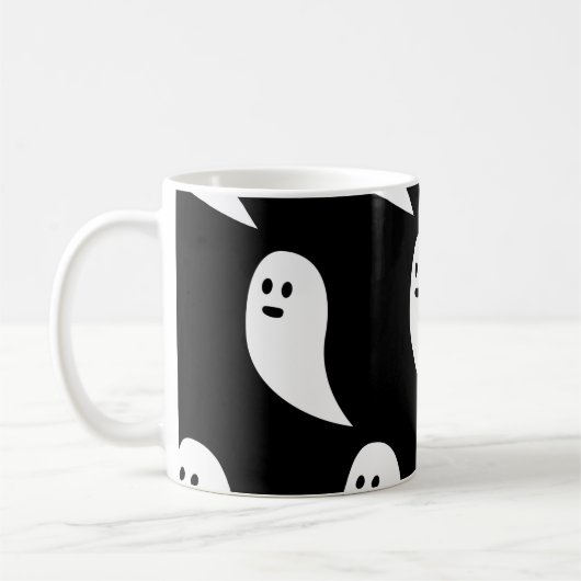 Ghost Halloween zwart wit schattig patroon Koffiemok (Links)
