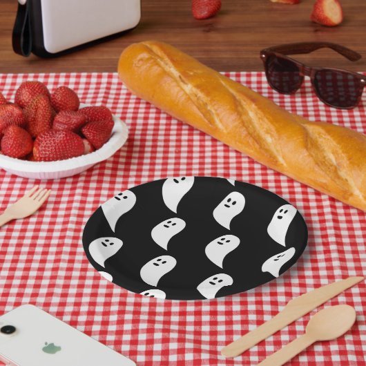 Ghost Halloween zwart wit schattig patroon Papieren Bordje (Picknick)
