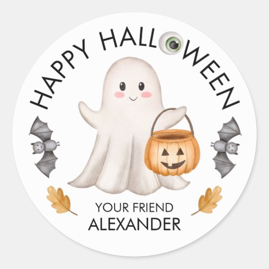 Ghost Happy Halloween-traktassen voor schoolgunste Ronde Sticker (Voorkant)