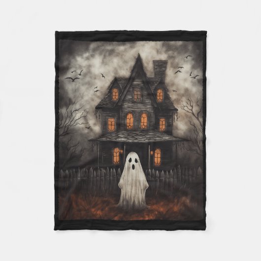 Ghost Haunted House Midnight Halloween Gho Fleece Deken (Voorkant)