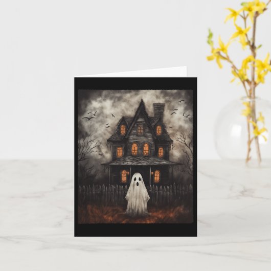  Ghost Haunted House Midnight Halloween Gho Kaart (Gele Bloem)