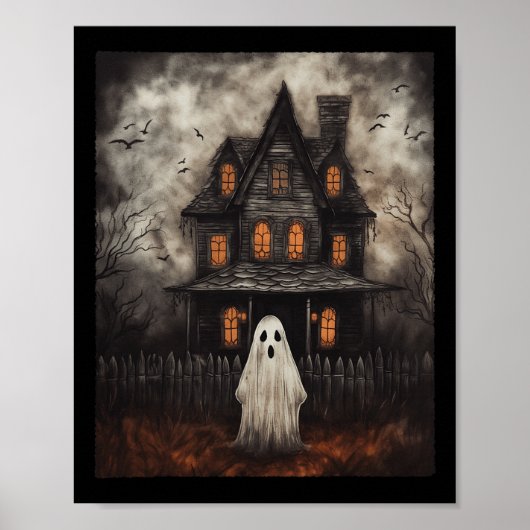 Ghost Haunted House Midnight Halloween Gho Poster (Voorkant)