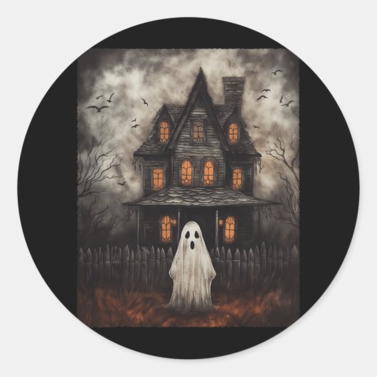 Ghost Haunted House Midnight Halloween Gho Ronde Sticker (Voorkant)