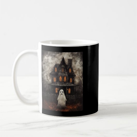 Ghost Haunted House Midnight Halloween Ghost Spook Koffiemok (Links)