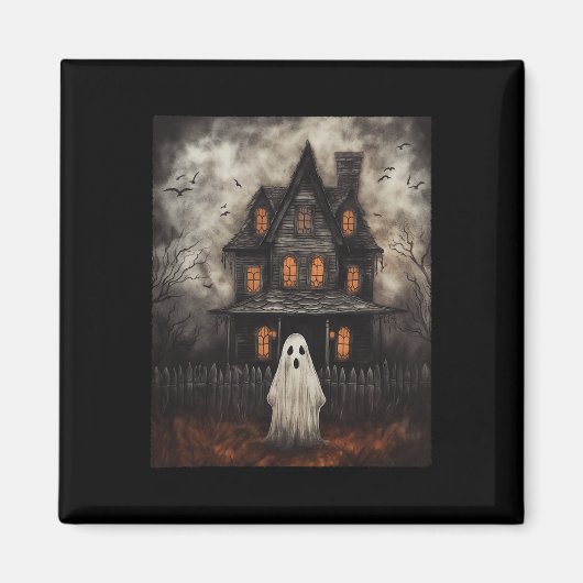 Ghost Haunted House Midnight Halloween Ghost Spook Magneet (Voorkant)