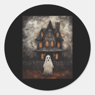 Ghost Haunted House Midnight Halloween Ghost Spook Ronde Sticker