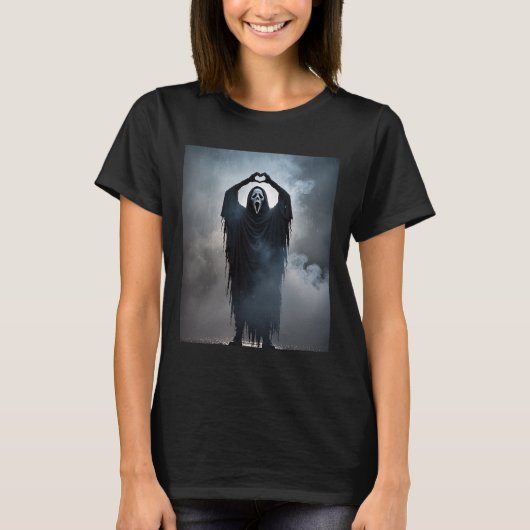 Ghost Heart Hands Scary Face Horror Poster Hallowe T-shirt (Voorkant)