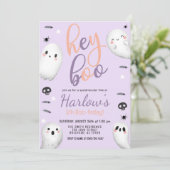 Ghost Hey Boo Pastel Paarse Halloween Verjaardag Kaart (Staand voorkant)