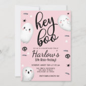 Ghost Hey Boo Pastel Roze Halloween Verjaardag Kaart (Voorkant)