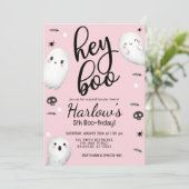 Ghost Hey Boo Pastel Roze Halloween Verjaardag Kaart (Staand voorkant)