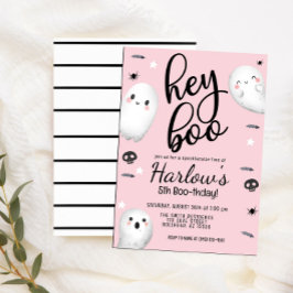 Ghost Hey Boo Pastel Roze Halloween Verjaardag Kaart