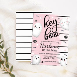 Ghost Hey Boo Pastel Roze Halloween Verjaardag Kaart