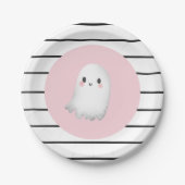 Ghost Hey Boo Pastel Roze Halloween Verjaardag Papieren Bordje (Voorkant)