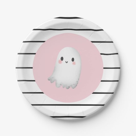 Ghost Hey Boo Pastel Roze Halloween Verjaardag Papieren Bordje (Voorkant)