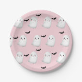 Ghost Hey Boo Pastel Roze Halloween Verjaardag Papieren Bordje (Voorkant)