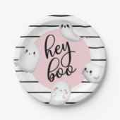 Ghost Hey Boo Pastel Roze Halloween Verjaardag Papieren Bordje (Voorkant)