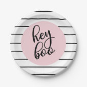 Ghost Hey Boo Pastel Roze Halloween Verjaardag Papieren Bordje (Voorkant)