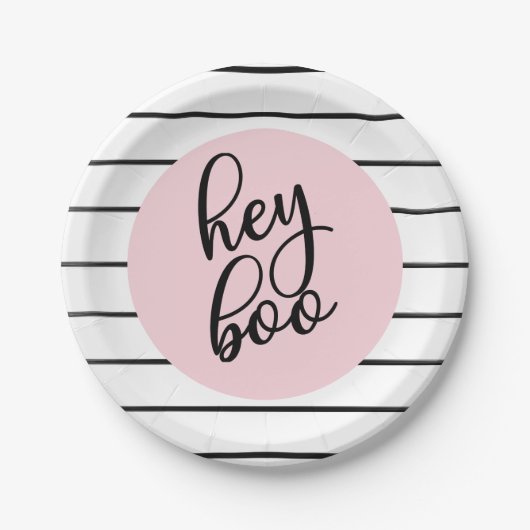 Ghost Hey Boo Pastel Roze Halloween Verjaardag Papieren Bordje (Voorkant)