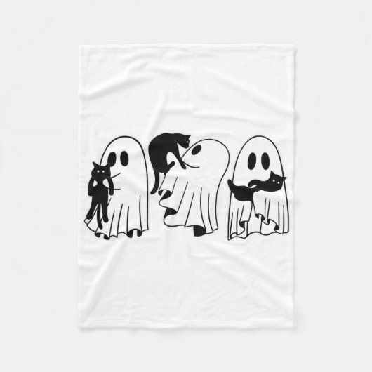 Ghost Holding Black Cat Funny Halloween Cat Lovers Fleece Deken (Voorkant)