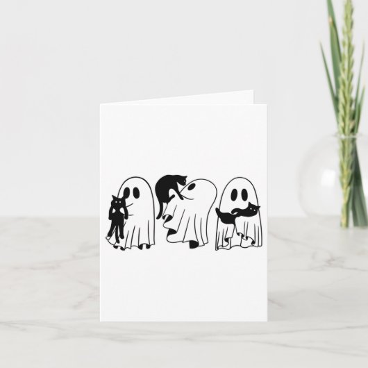 Ghost Holding Black Cat Funny Halloween Cat Lovers Kaart (Voorkant)