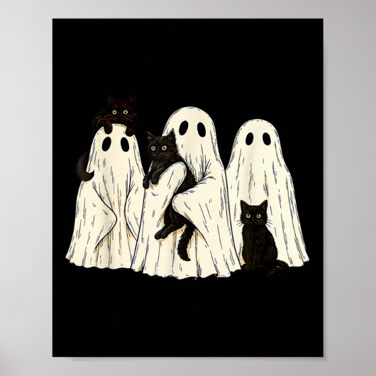 Ghost Holding Black Cat Funny Halloween Cat Lovers Poster (Voorkant)