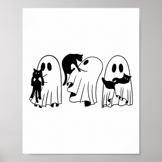 Ghost Holding Black Cat Funny Halloween Cat Lovers Poster (Voorkant)