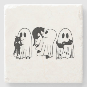 Ghost Holding Black Cat Funny Halloween Cat Lovers Stenen Onderzetter