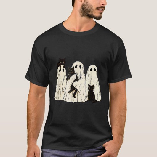 Ghost Holding Black Cat Funny Halloween Cat Lovers T-shirt (Voorkant)