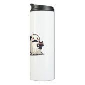 Ghost Holding Black Cat Funny Halloween Cat Lovers Thermosbeker (Geroteerd rechts)