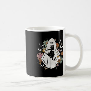 Ghost Holding Black Cat Groovy Bloemen Halloween G Koffiemok