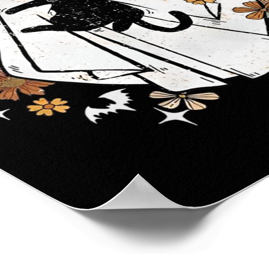Ghost Holding Black Cat Groovy Bloemen Halloween G Poster (Hoek)