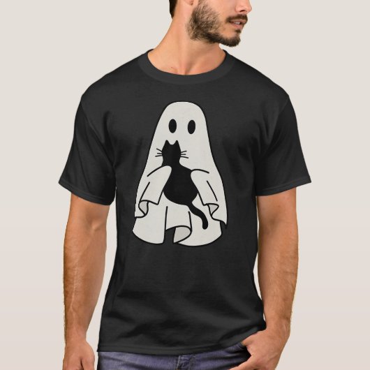 Ghost Holding Black Cat Halloween Friendship Theme T-shirt (Voorkant)