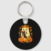 Ghost Holding Black Cat Halloween Pumpkins Autumn  Sleutelhanger (Voorkant)